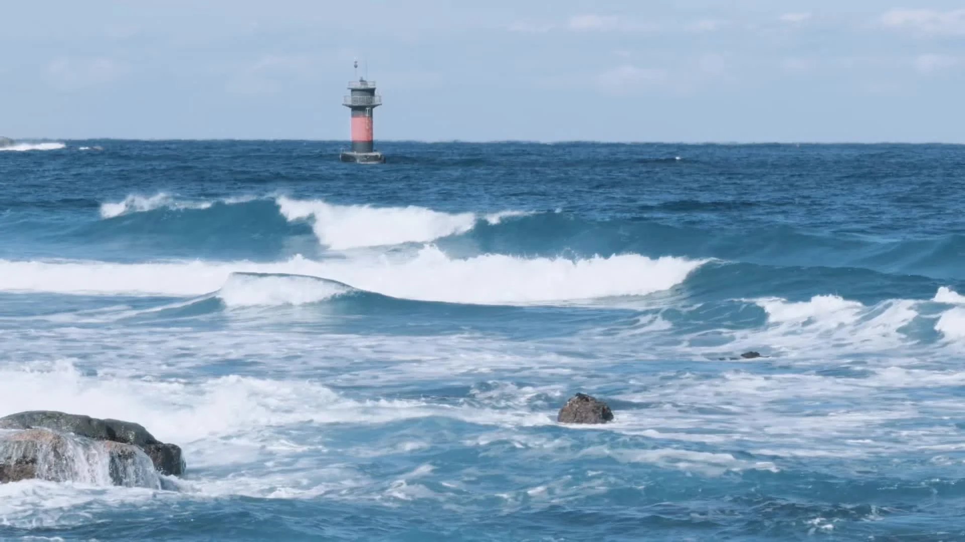 White winter waves rolling toward the coast of Gangneung